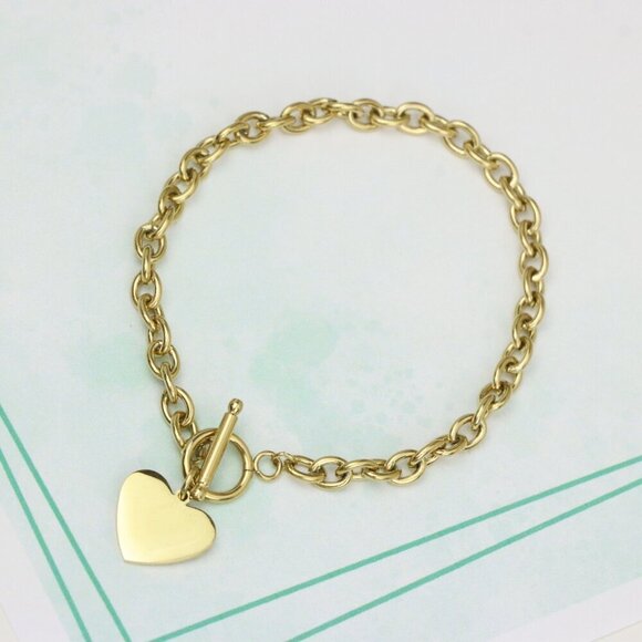 Yellow Gold Plated Heart Charm Bracelet, 18cm Adjustable Chain, XPBL0603 - Picture 12 of 12